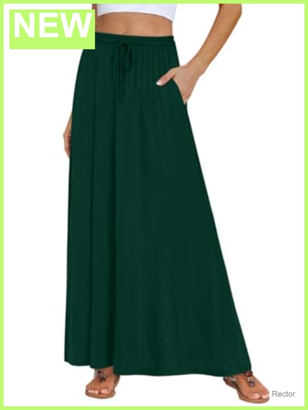 Womens Maxi Skirt Flowy Elastic High Waist Long Skirt with Pockets